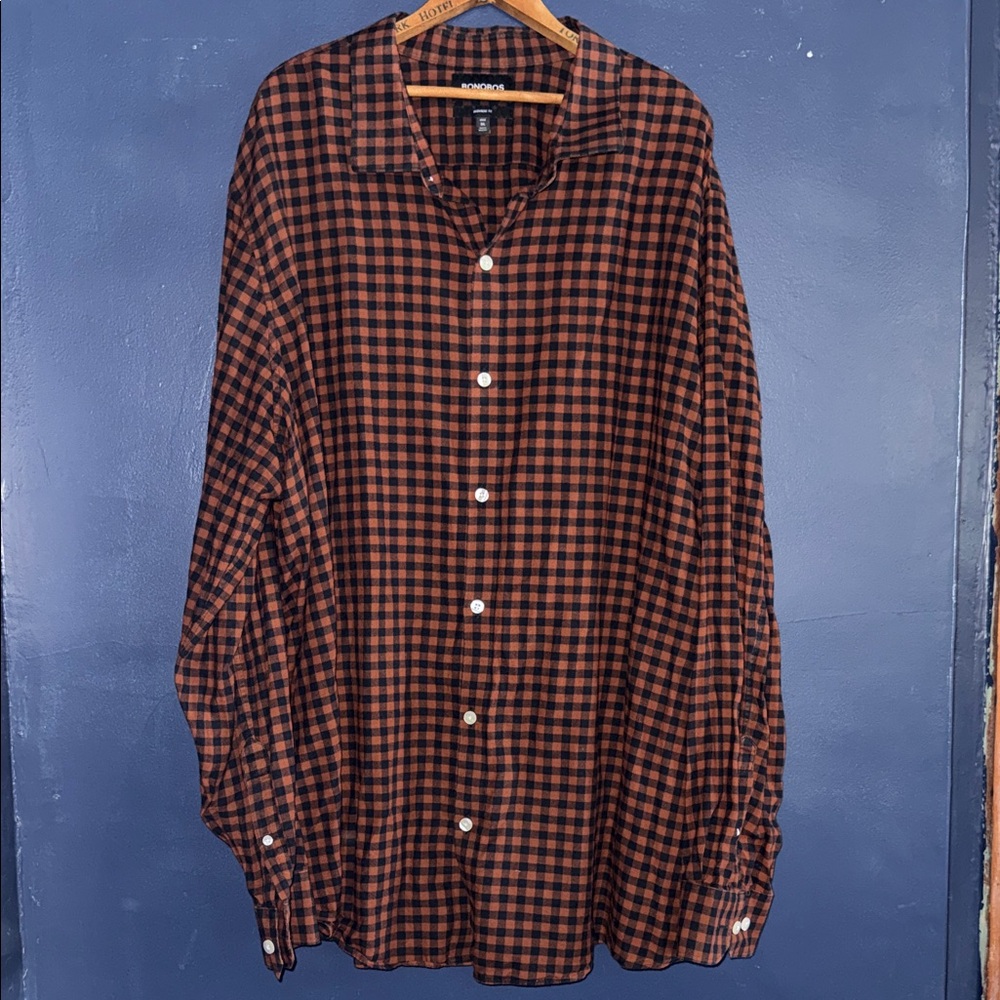 Bonobos Men's Black and Orange Plaid Shirt